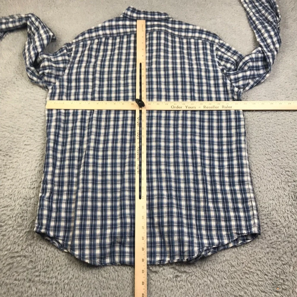 Polo Ralph Lauren Shirt Men L Blue Plaid Linen Cotton Blend Button Up Pockets